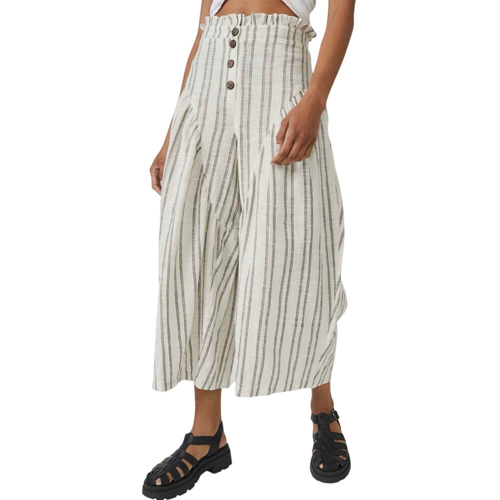 NWT Free People Free-est Poppy Ivory Stripe Wide Leg High Waist Pants Size S